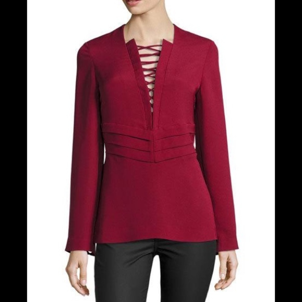 NWT IRO Luana Top Red Blouse Shirt Tank Tunic Ruffle Statement Sleeve Sz US 0